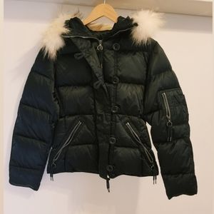 Womens Down Quilted Fur Lined Hooded Jacket Ski
